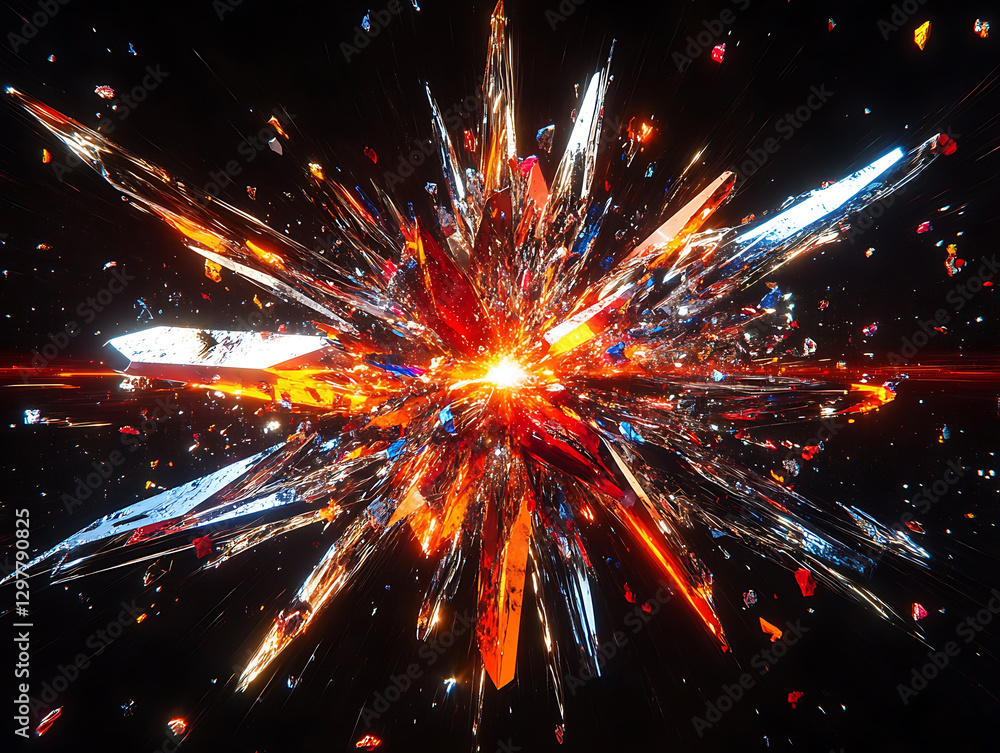 Aufkleber explosive energy burst digital art abstract visualization dark background high contrast dynamic move