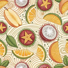 Naklejka premium Seamless Fruit Patterns Culinary Design Graphic Art Digital Canvas Aesthetic Organic Composition