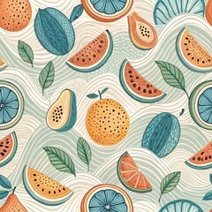 Seamless Fruit Pattern Design Vibrant Colors Digital Art Playful Environment Aesthetic Viewpoint Conceptual Illustration
