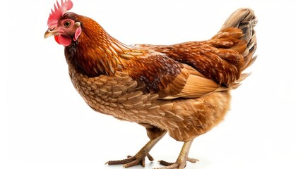 Fototapeta premium A huge brown chicken hen farm animal standing alone on white background. AI generated image