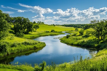 Serene Mountain River Under a Cloud Filled Sky