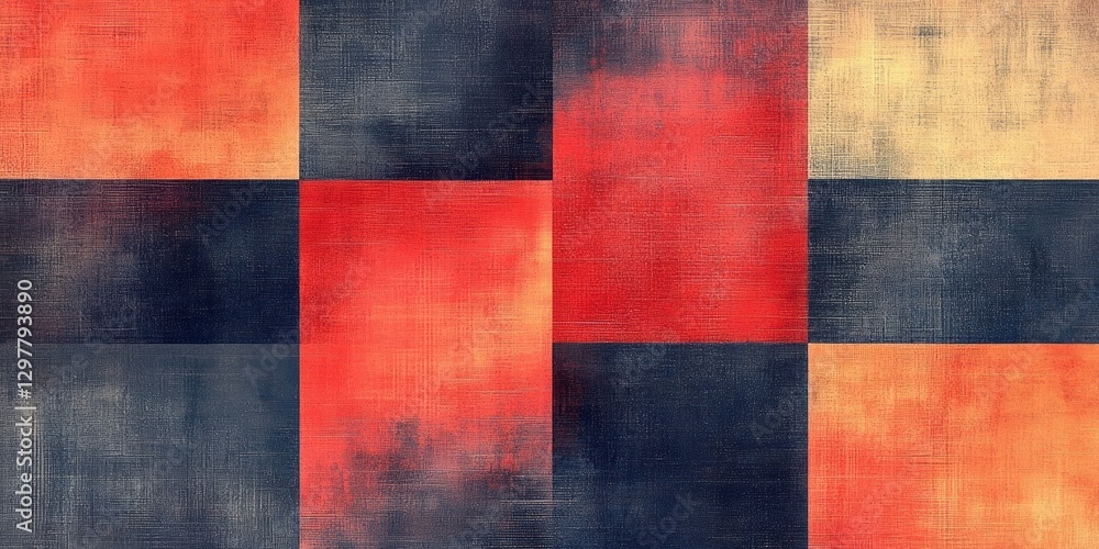 Poster abstract square pattern featuring a blend of warm and cool colors