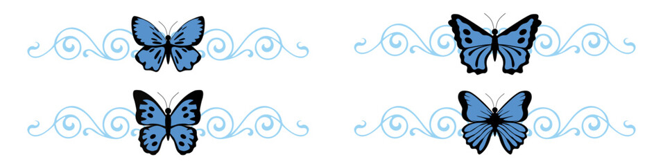 editable beautiful butterfly with swirls vector, perfect for elegant designs, decorations, and artistic projects. Ideal for nature, beauty, and ornamental themes