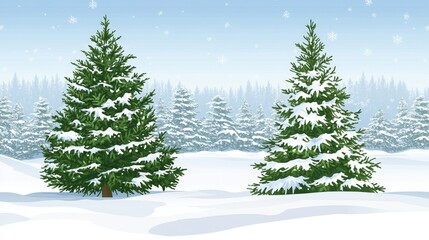 Fototapeta premium Wintery Pixelated Landscape with Evergreen Trees and Falling Snow creating a Festive Holiday Scene for Graphic Design Projects
