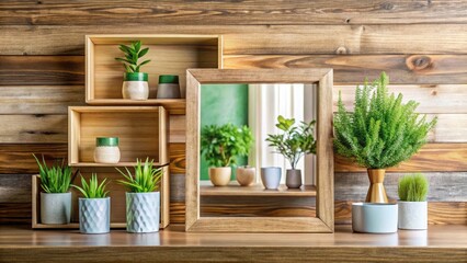 Minimalist Cabinet Organizers: Wooden Texture, Earthy Tones, Flat Lay Photography