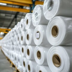 Warehouse Stock of White Rolls of Plastic Film