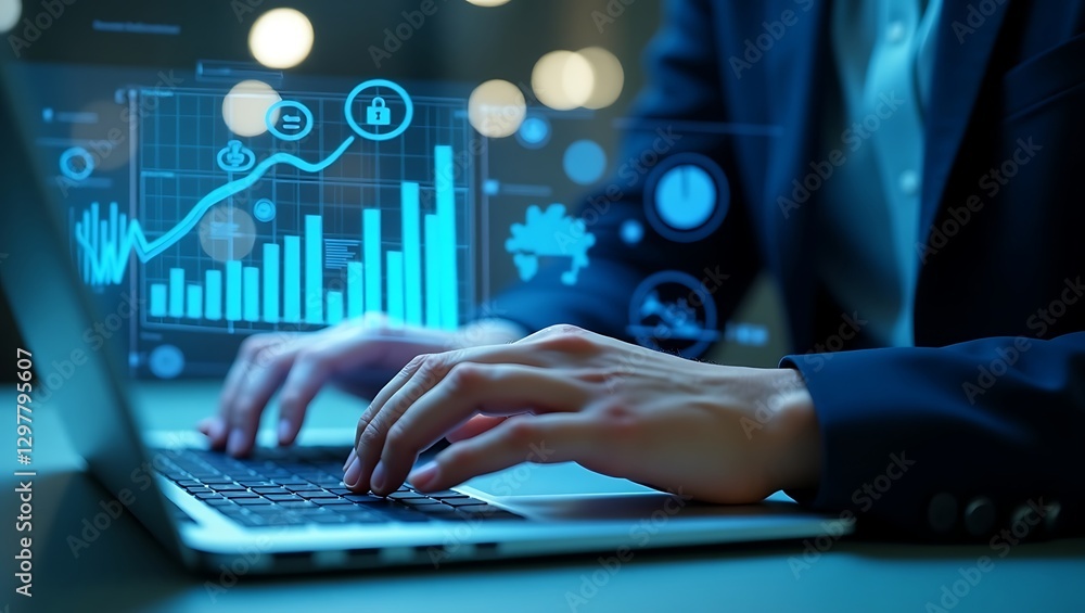 Aufkleber technology and financial advisory services concept- business teamwork and working on digital using l