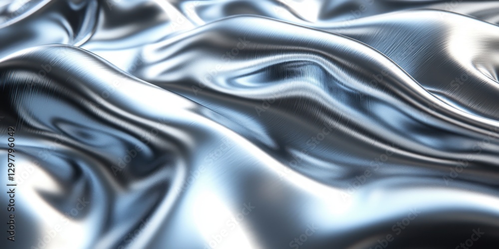Poster liquid metal abstraction: an abstract image of flowing liquid metal, with lustrous curves and reflec