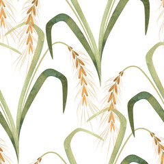 Textile seamless floral pattern with wild grasses and cereals. Design for kitchen home textiles, tablecloths, curtains, bed linen, dress fabrics, wrapping paper. © jennyfish