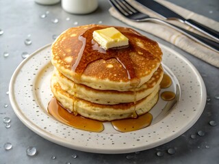 stack of pancakes with syrup, stack of pancakes on a plate