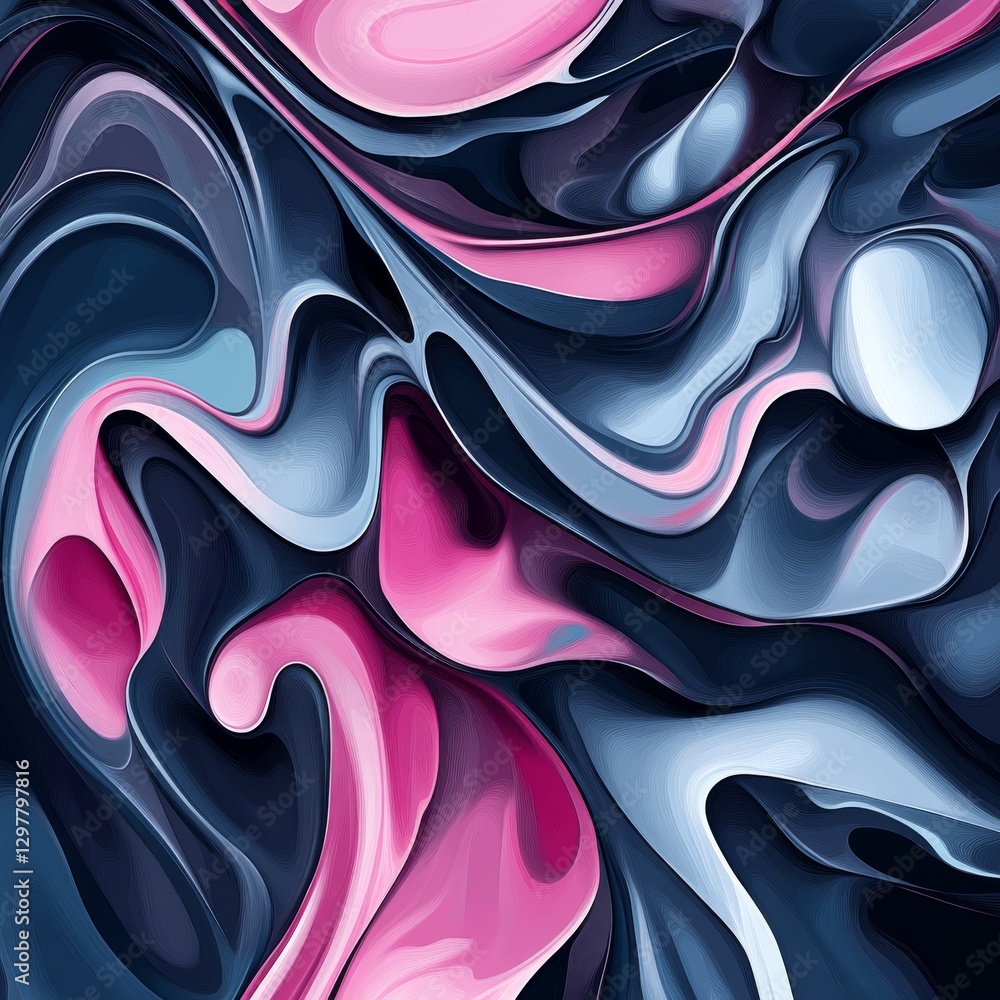 Fototapete abstract swirls of pink and blue: a dynamic composition of intertwining shapes and textures.
