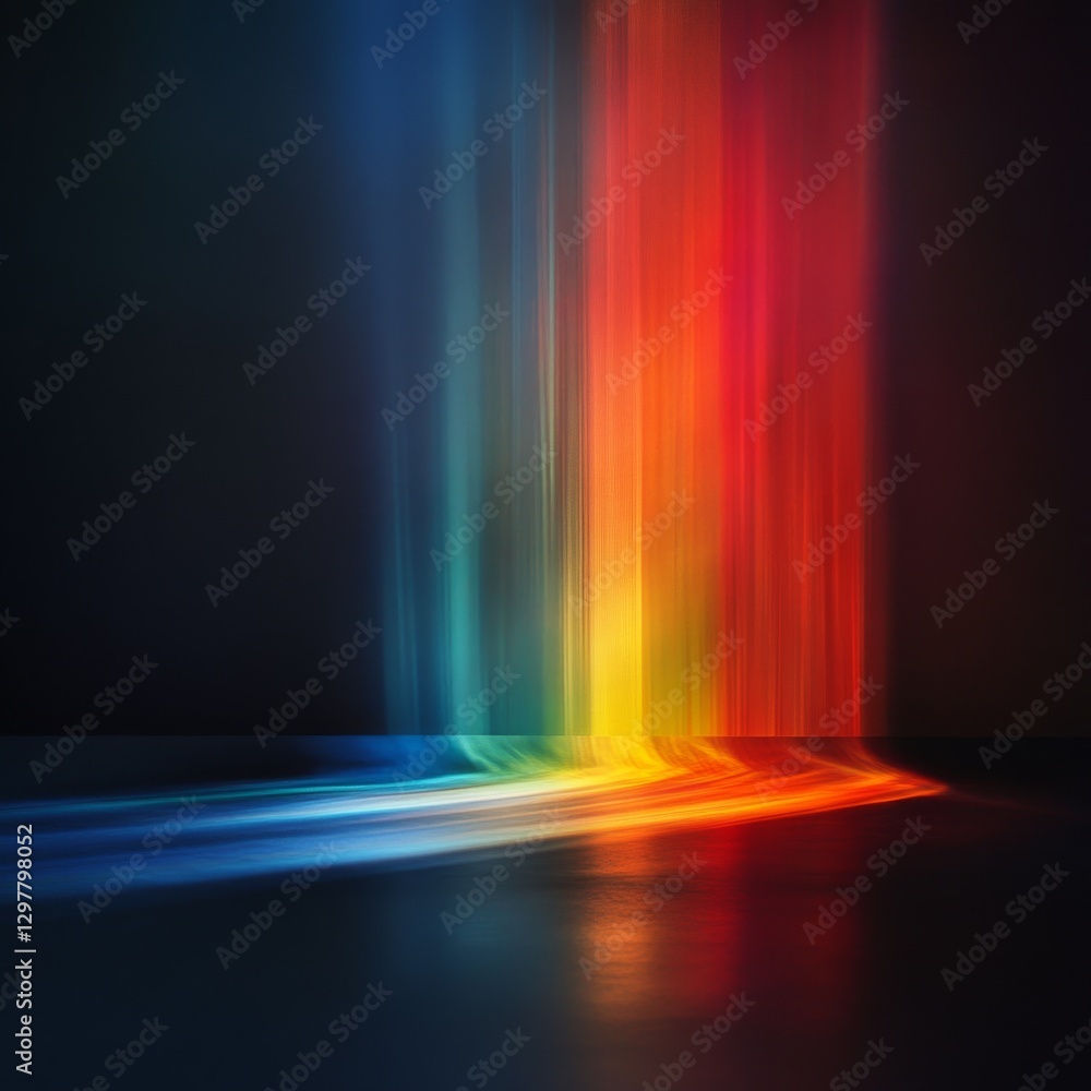 Aufkleber chromatic cascade: an abstract composition of vibrant light streaks reflecting on a dark surface