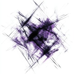 Obraz premium Chaotic Convergence: Abstract Ink Lines and Purple Hues on a White Background, a Study in Dynamic Composition
