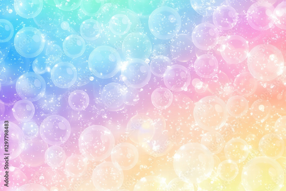 Fototapete Bright and colorful soap bubbles create a vibrant and cheerful pattern on a pastel background with magical light reflections. Generative AI