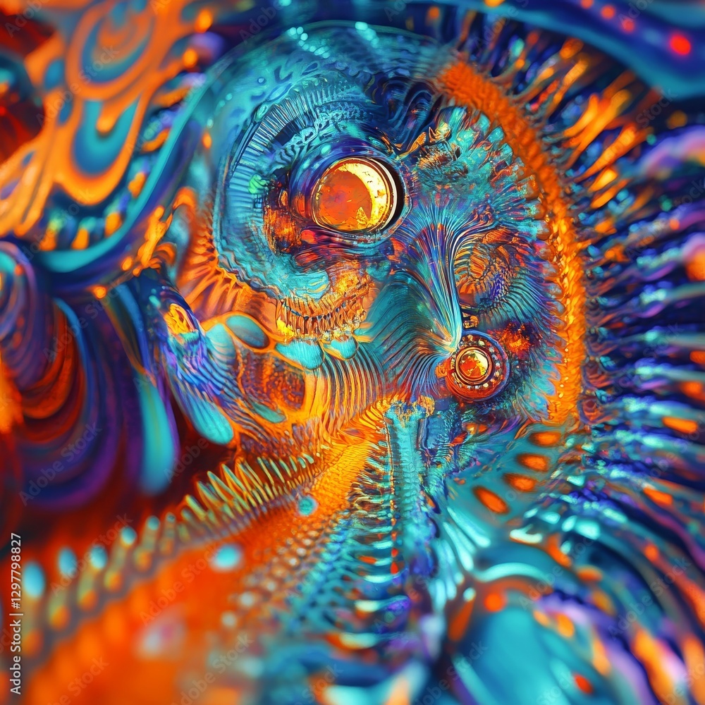 Poster Psychedelic Eye: An Abstract Journey into Visionary Art with Intense Colors and Intricate Details