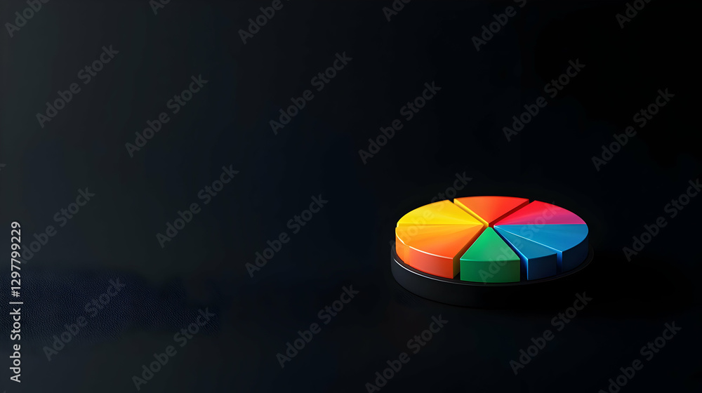 Poster pixelated colorful pie chart representing data on a black background