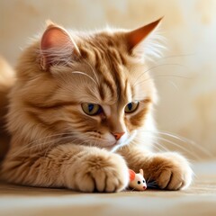 Cat is playing with a toy mouse
