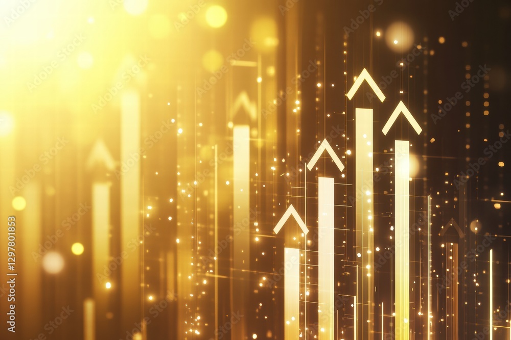 Leinwandbilder Golden arrows representing growth and success with sparkling light effects in an abstract design. Generative AI