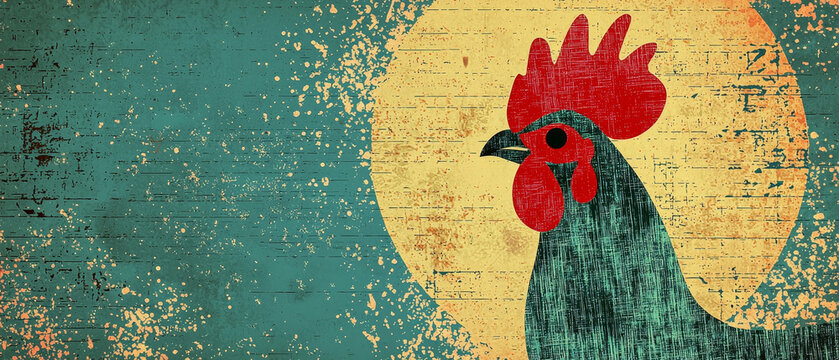 Vintage Rooster Design: Rustic Textures, Bold Colors