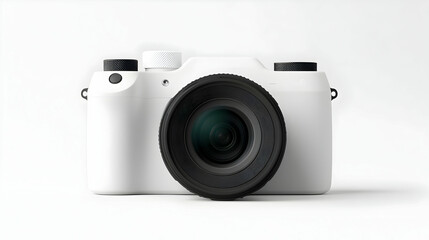 Modern White Camera with Lens on Plain Background for Photography
