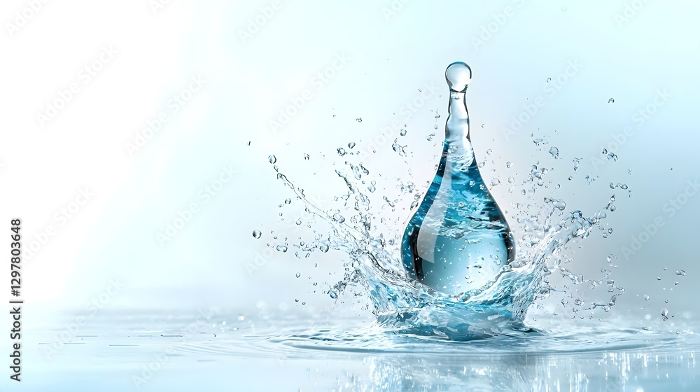Poster minimalist and clean infographic design featuring a simple blue water drop icon with a glossy reflec