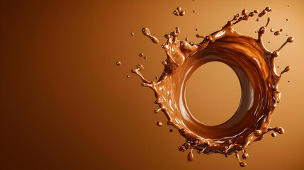 Dynamic Chocolate Splash Forming A Brown Liquid Ring Against A Gradient Brown Background