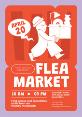 Orange Pink Retro Minimalist Modern Flea Market Flyer