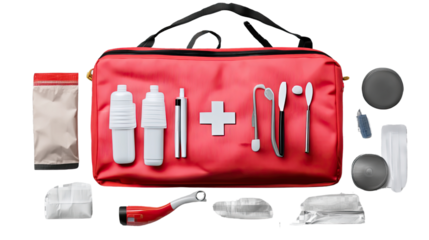 Emergency Essentials: An open first aid kit, displaying a range of medical supplies and equipment