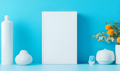 Minimalist Still Life with White Objects and Blue Background