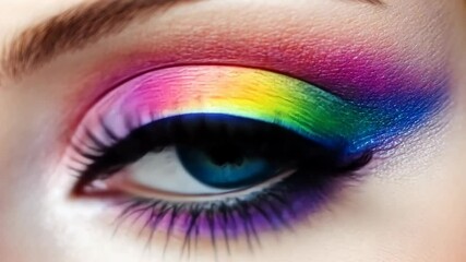 Colorful eye makeup showcasing a vibrant spectrum of shades during a creative beauty session