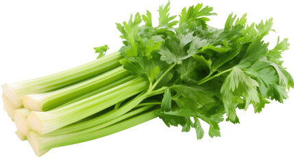 Fresh Celery Bundle: A vibrant bundle of fresh celery, its crisp green stalks and leafy tops exuding health and freshness, perfect for culinary creations.