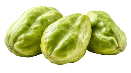 Chayote Squash Trio: A vibrant image showcasing three fresh, light-green chayote squashes. The image highlights their unique, pear-like shape and textured skin.