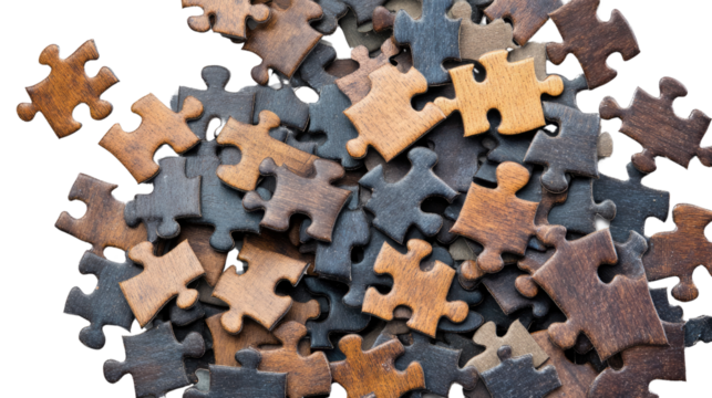 Puzzle Pieces Solution: An assortment of diverse jigsaw puzzle pieces, intricately interlocked in a captivating display, suggesting problem-solving and the importance of connection. 