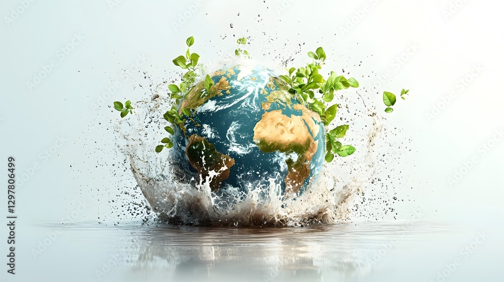 Poster infographic of a globe with rippling water waves surrounding it symbolizing the importance and susta