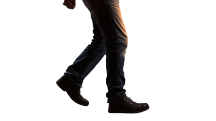 Energetic Strides: A dynamic shot of a person in motion, their legs and feet captured mid-step, emphasizing the action and energy of walking or running.