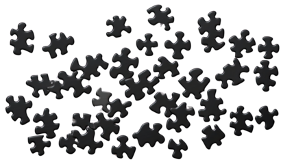 Puzzle Pieces Scatter: A collection of interconnected puzzle pieces, representing a complex problem or challenge, are scattered about, hinting at the process of problem-solving, and creativity.