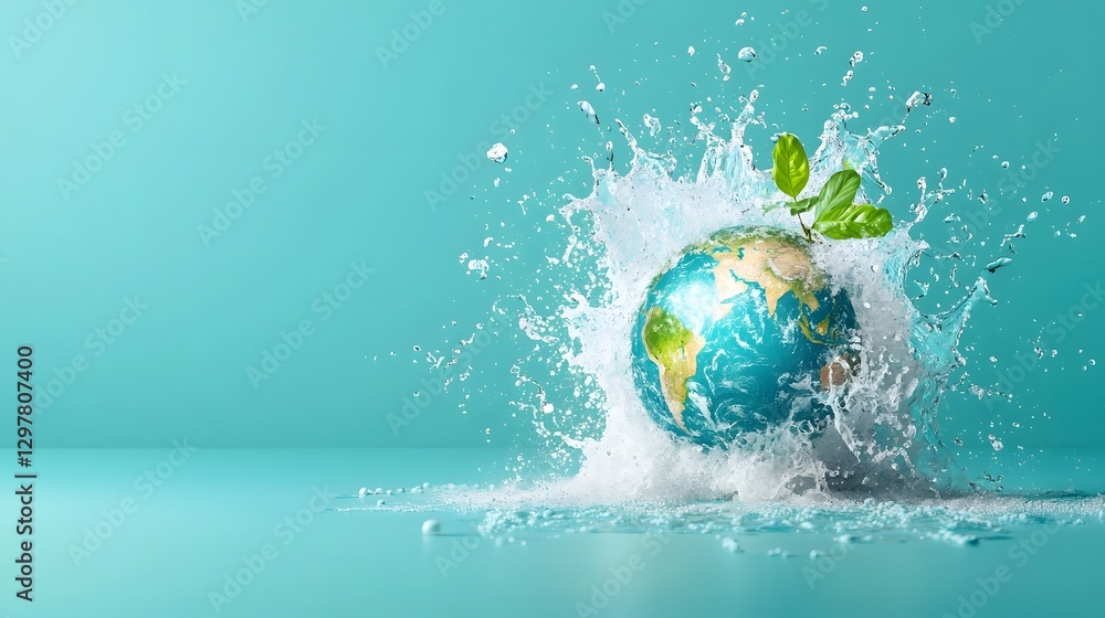 Poster infographic design featuring a water pipeline forming the shape of the earth symbolizing the global 
