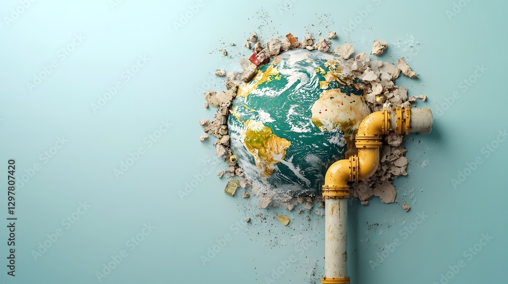 Poster infographic depicting the global water distribution by visualizing a water pipeline in the shape of 