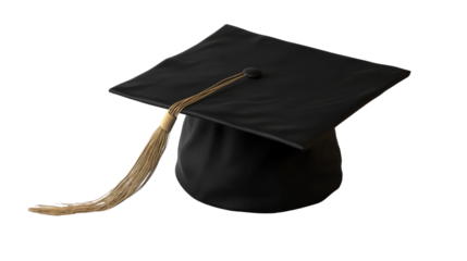 Academic Attire: A classic graduation cap, or mortarboard, lies isolated, suggesting the culmination of years of academic dedication.