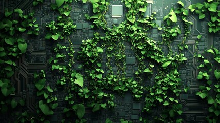 Green Technology Nature Circuit Board Lush Leaves Eco Friendly Sustainable Growth Digital Art Abstract Background Wallpaper Image Design Technology   