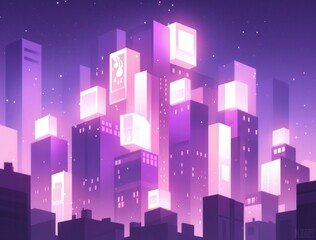 Fototapeta premium Purple Neon Cityscape