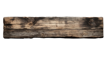 Fototapeta premium Weathered Wooden Plank: A rugged, weathered wooden plank, exuding rustic charm and texture, perfect for conveying durability and age, on an isolated view.