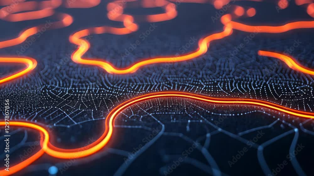 Aufkleber intricate neon patterns resembling river pathways illuminated in a dark environment