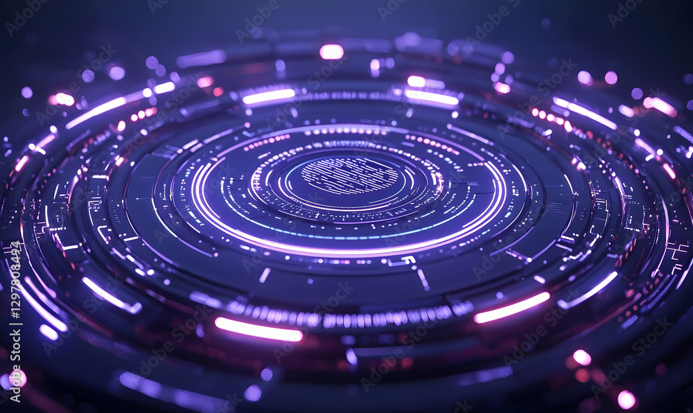 Poster futuristic abstract design with vibrant circles and digital patterns