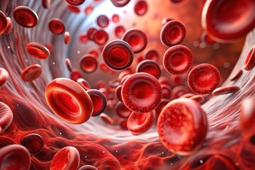 Microscopic View of Red Blood Cells Flowing Through a Vessel, Illustrating the Complex Dynamics of Human Circulation