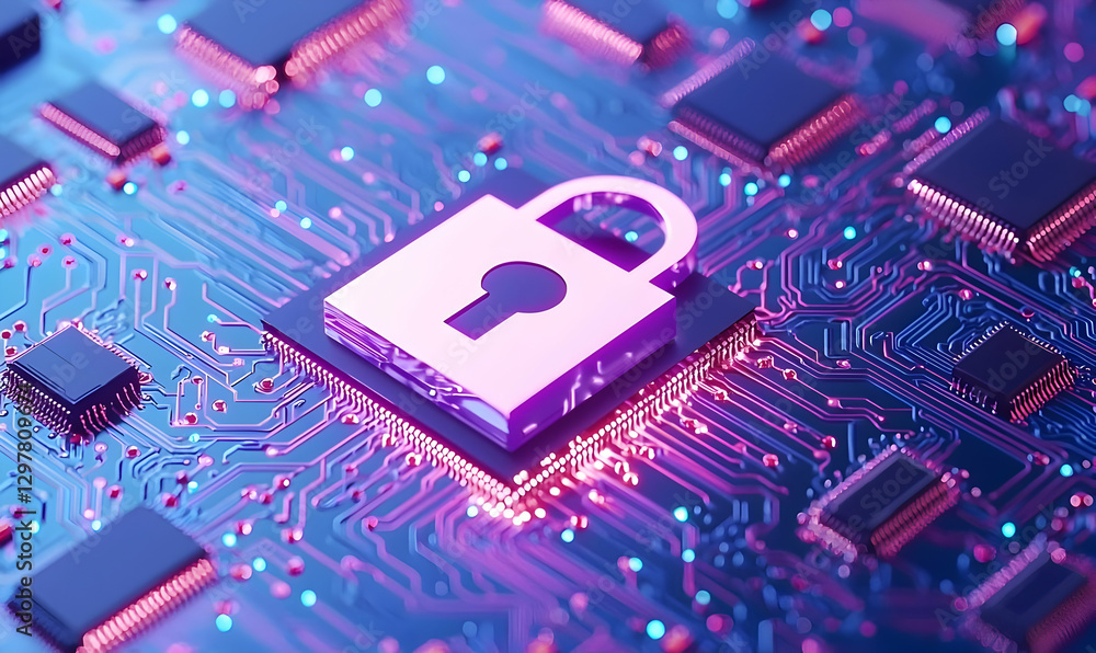 Aufkleber digital security concept with lock symbol on circuit board design