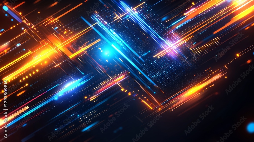 Poster futuristic abstract digital technology background with luminous data streams and network connections