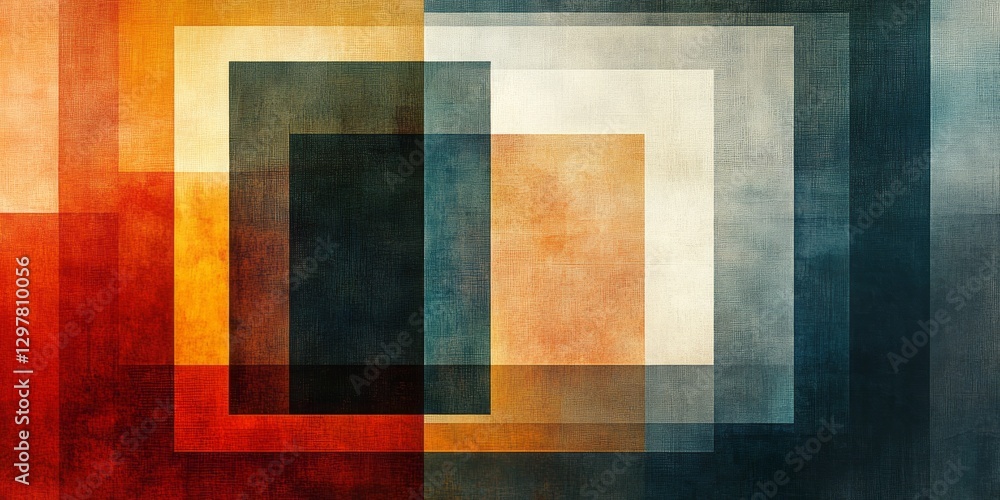 Poster geometric squares overlap creating textured modern abstract art