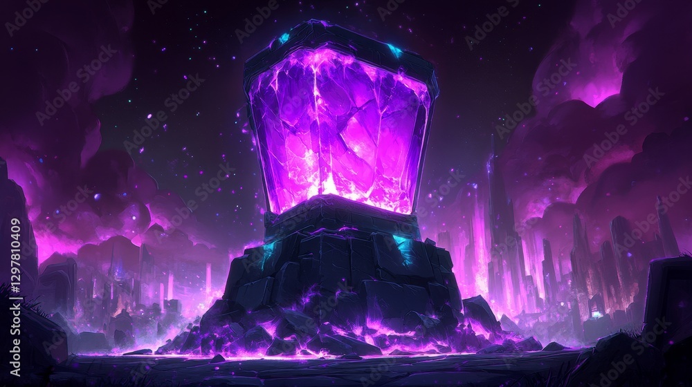 Poster mystical glowing structure in a nebula sky an enigmatic portal to an unknown realm amidst a celestia