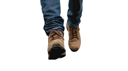 Feet First: Hiking boots stride forward, a visual metaphor for journey, exploration, and resolute progress, offering a compelling perspective.